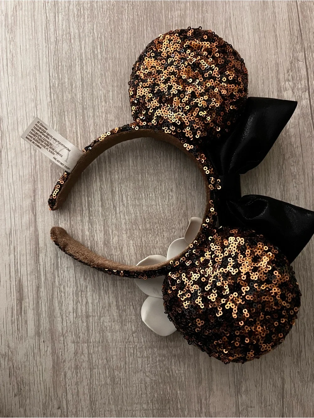 Disney Minnie Mouse Sequin Ear Headband with Gold Flowers